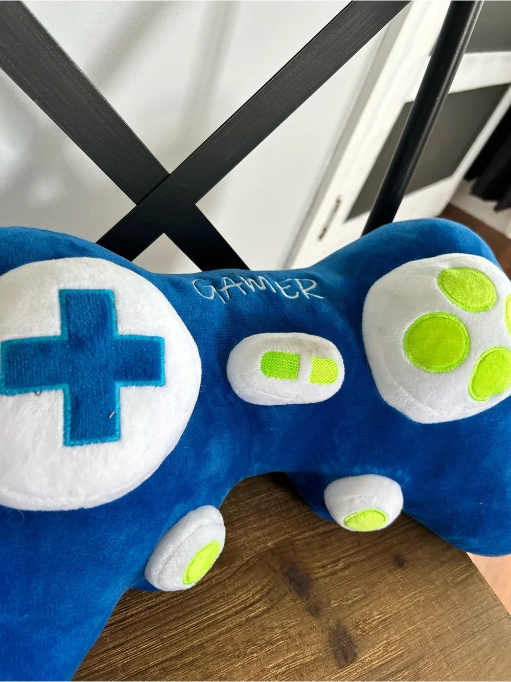 Blue Plush Gamer Controller Pillow Lime Accents large squish video game pillow
